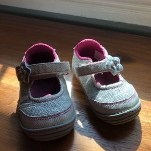 Silver and pink girls Mary Janes size 5